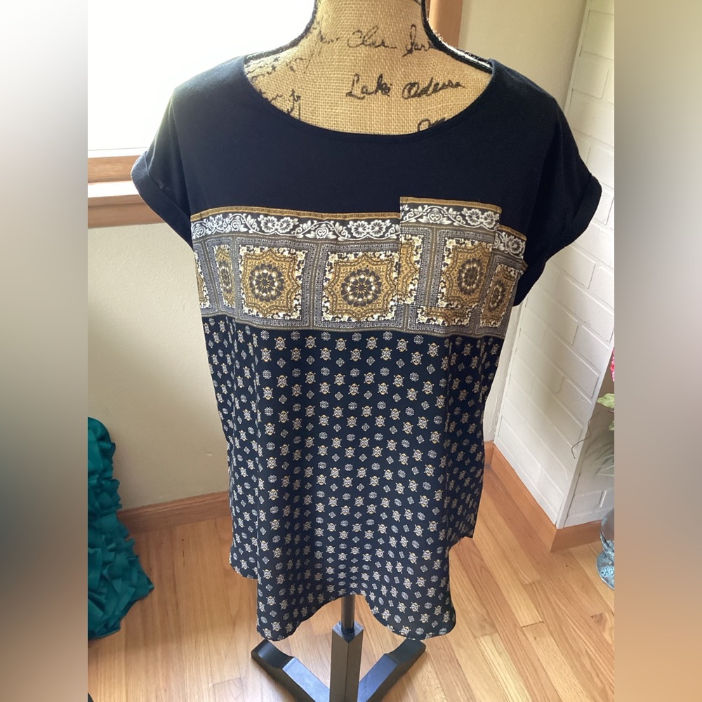 Maurices Black and Gold Patterned Blouse